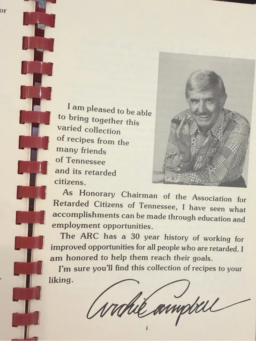 Vintage 1984 Archie Campbell Tennessee Cookbook. Southern | Country Music